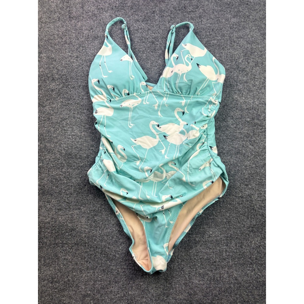 Le Weekend Swimsuit Women XS Blue Flamingo‎ One Piece Ruched V-Neck Adjustable